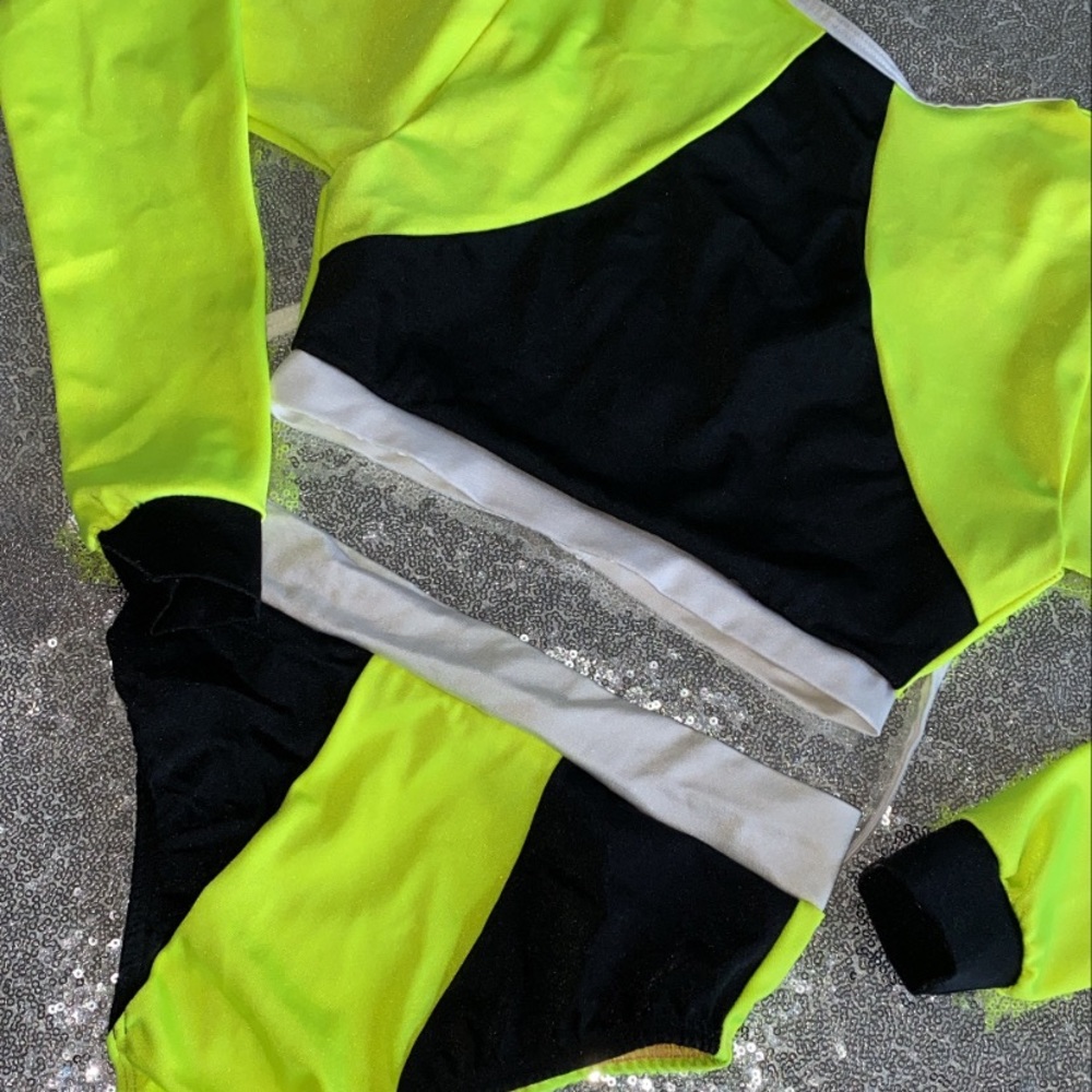 2 pieces Neon green and black bathing suit.